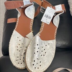 Women’s Silver Espadrille Sandals with Ankle Strap